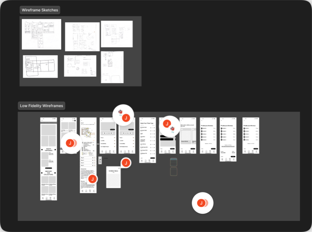 Sketches and wireframes for the Brooklyn Museum app