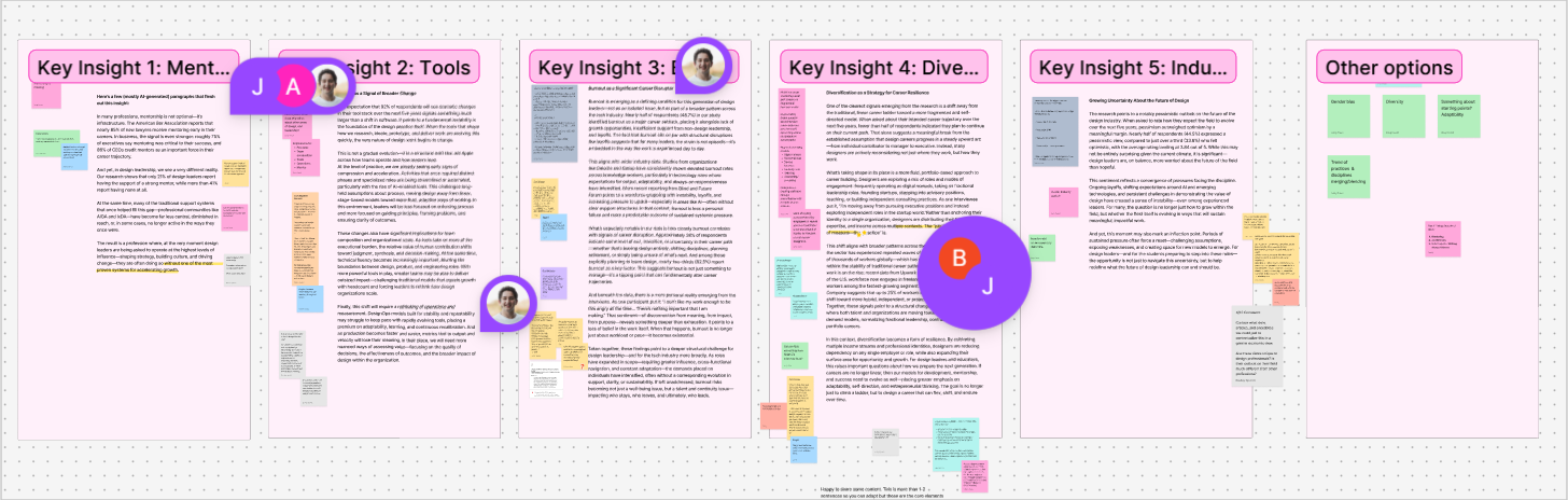 Copy drafts for each of the key insights