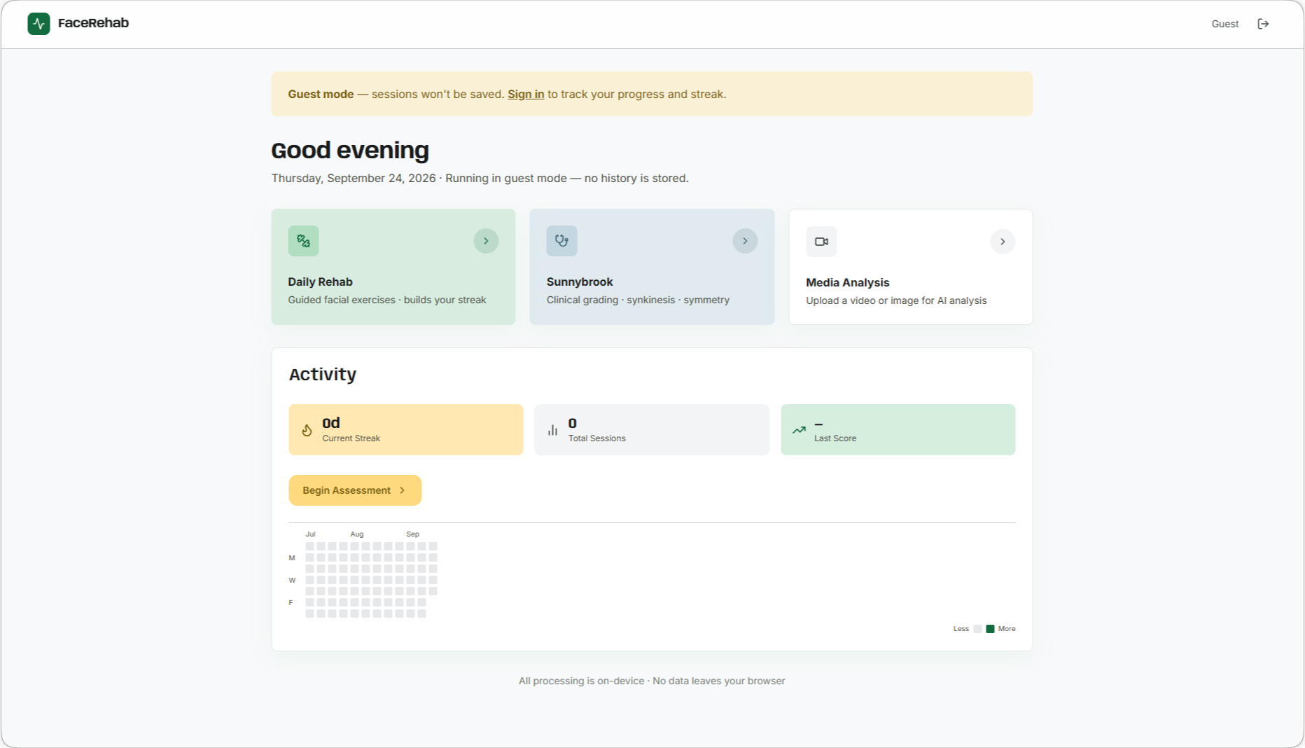 FaceRehab dashboard